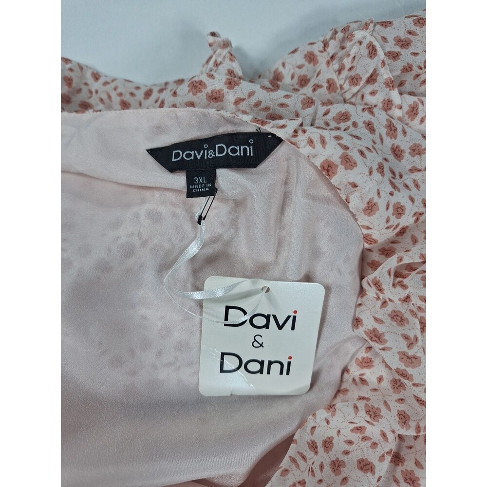 Davi & Dani Pink Floral Sundress Womens 3XL Plus Midi Dress Chiffon Ruffle VNeck - Picture 5 of 6